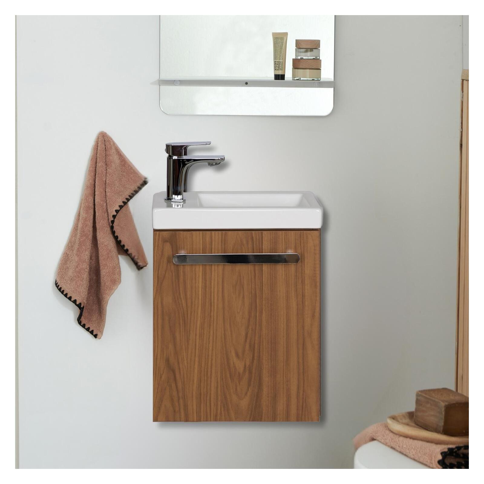 Ensemble meuble lave-mains décor chêne vasque noire NEVADA avec robinet chromé