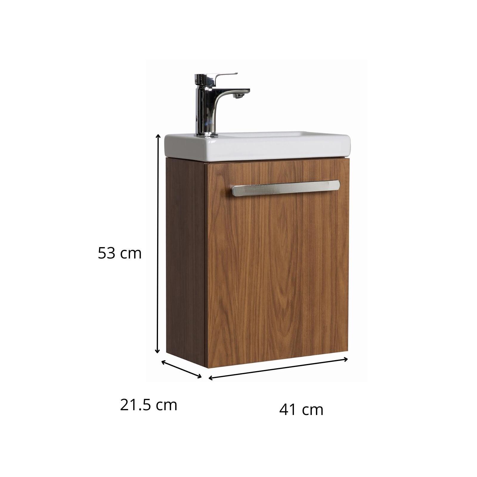 Ensemble meuble lave-mains décor chêne vasque noire NEVADA avec robinet chromé