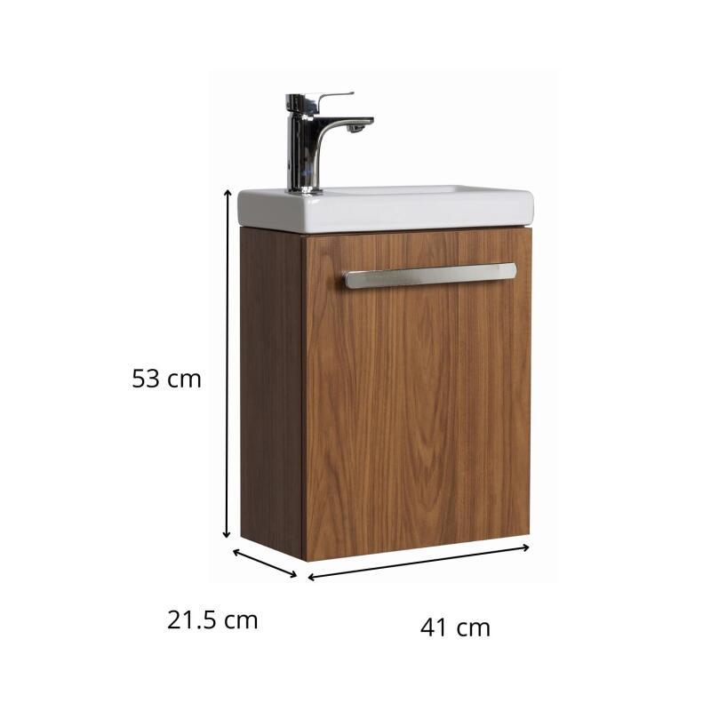 Ensemble meuble lave-mains décor chêne vasque noire NEVADA avec robinet chromé