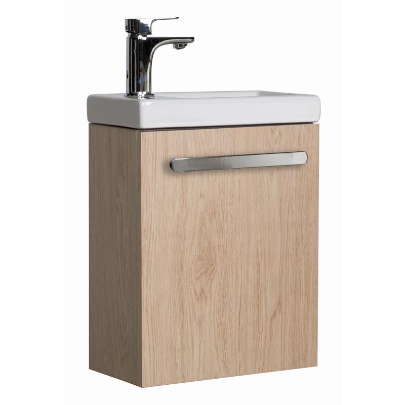 Ensemble meuble lave-mains décor chêne vasque noire NEVADA avec robinet chromé