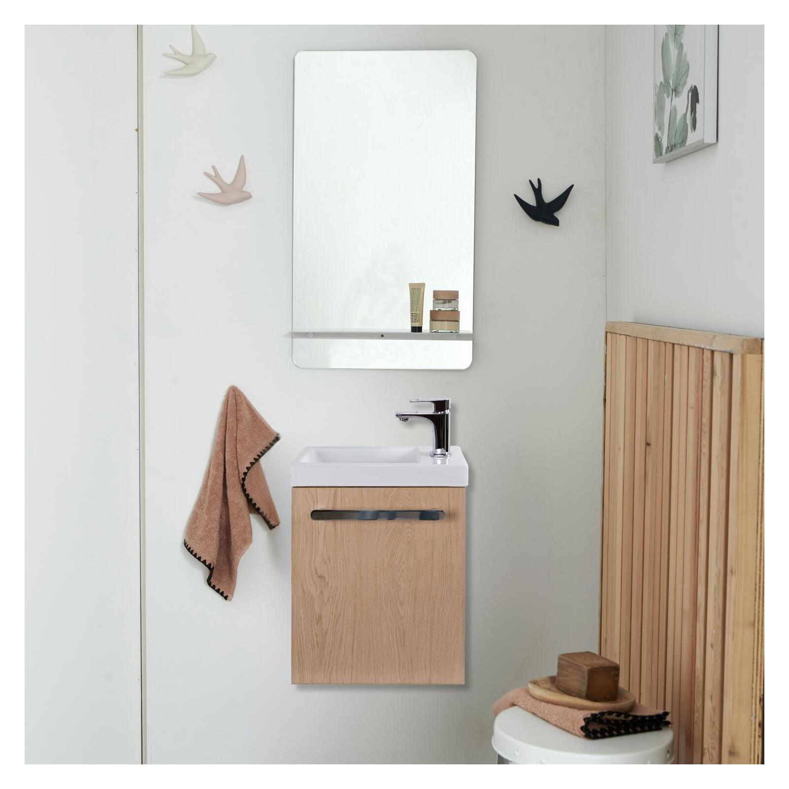Ensemble meuble lave-mains noir carbone NEVADA + miroir + robinet chromé