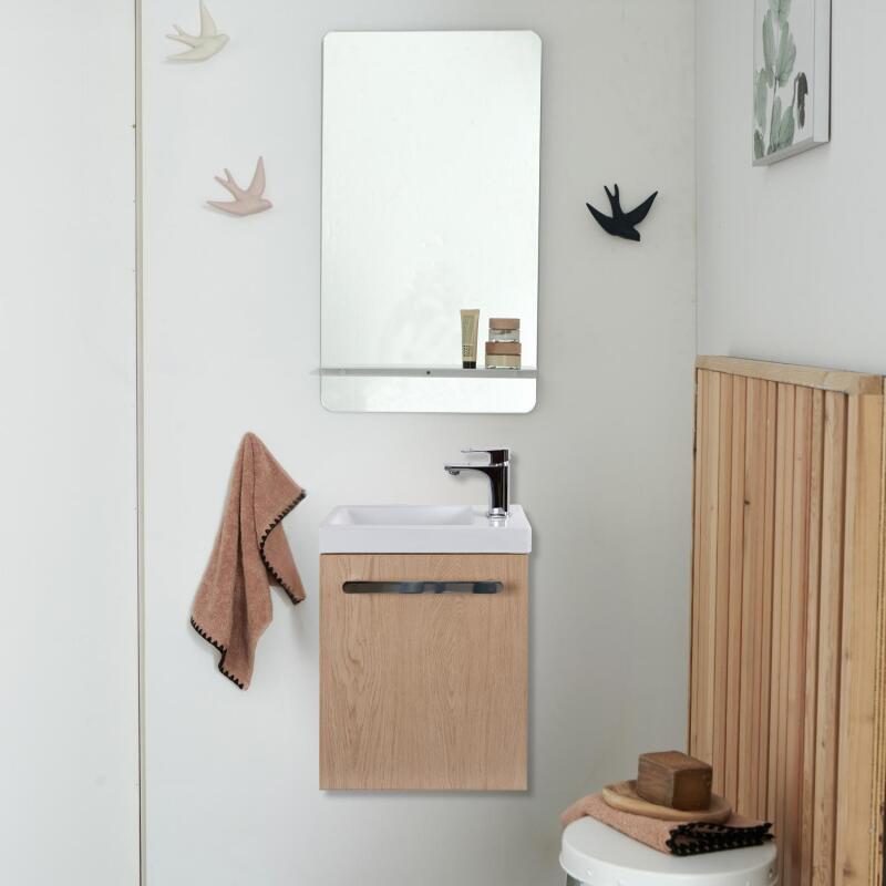 Ensemble meuble lave-mains noir carbone NEVADA + miroir + robinet chromé