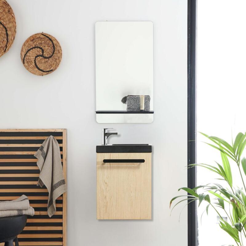 Ensemble meuble lave-mains noir carbone NEVADA + miroir + robinet chromé