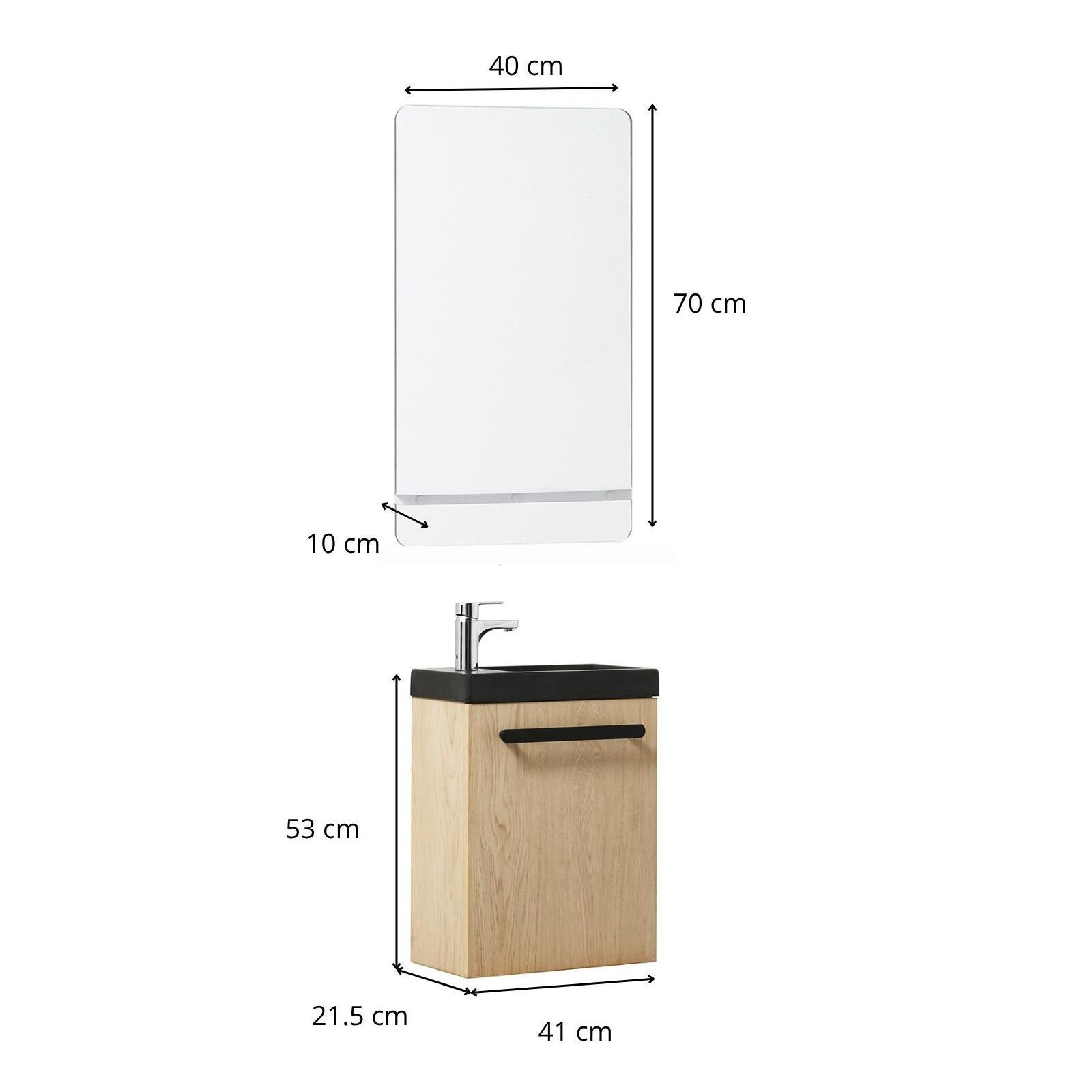 Ensemble meuble lave-mains noir carbone NEVADA + miroir + robinet chromé