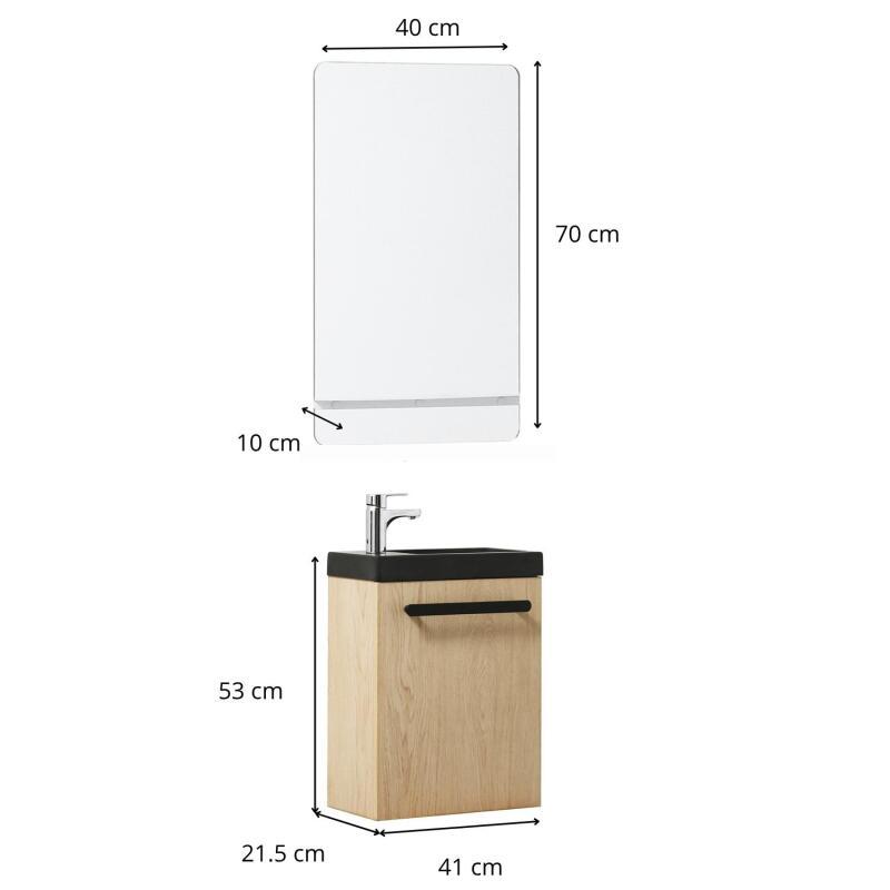 Ensemble meuble lave-mains noir carbone NEVADA + miroir + robinet chromé