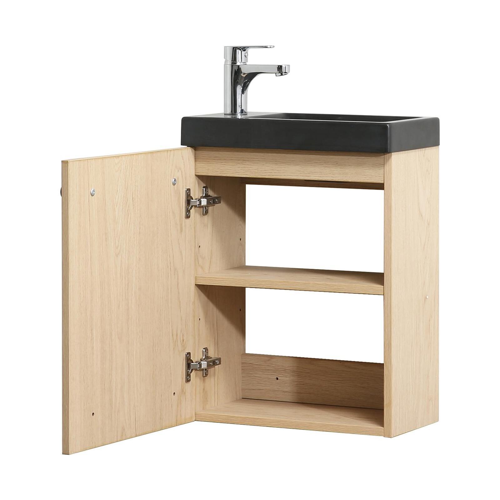 Ensemble meuble lave-mains noir carbone NEVADA + miroir + robinet chromé