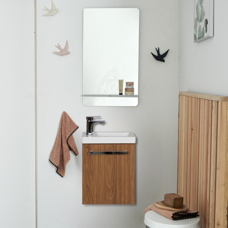 Ensemble meuble lave-mains noir carbone NEVADA + miroir + robinet chromé