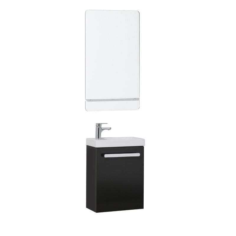 Ensemble meuble lave-mains noir carbone NEVADA + miroir + robinet chromé