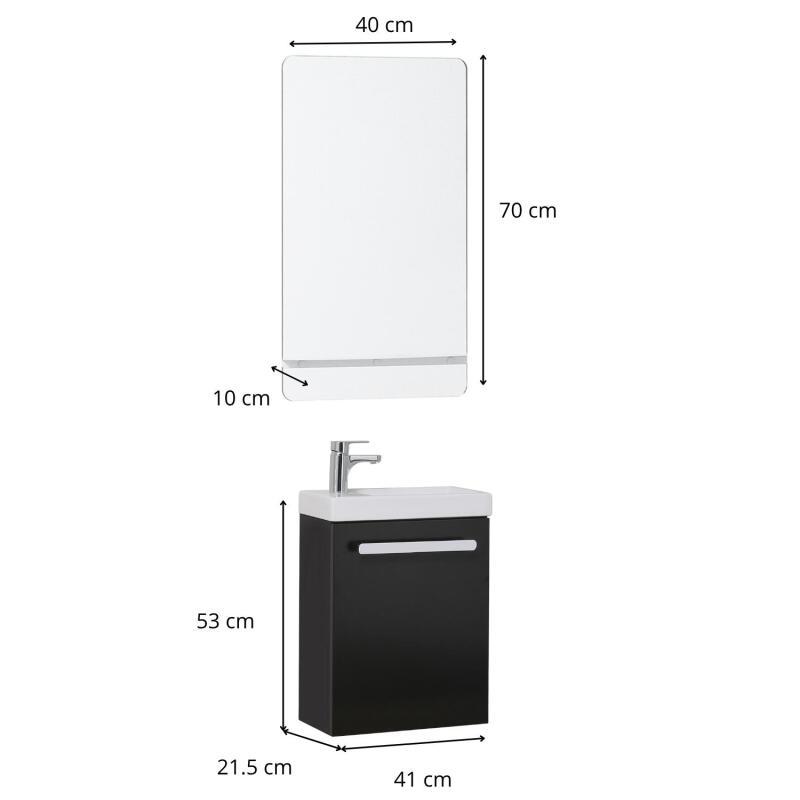 Ensemble meuble lave-mains noir carbone NEVADA + miroir + robinet chromé