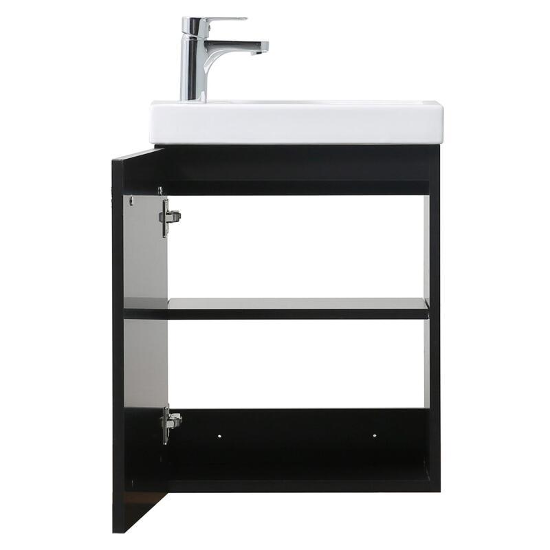 Ensemble meuble lave-mains noir carbone NEVADA + miroir + robinet chromé
