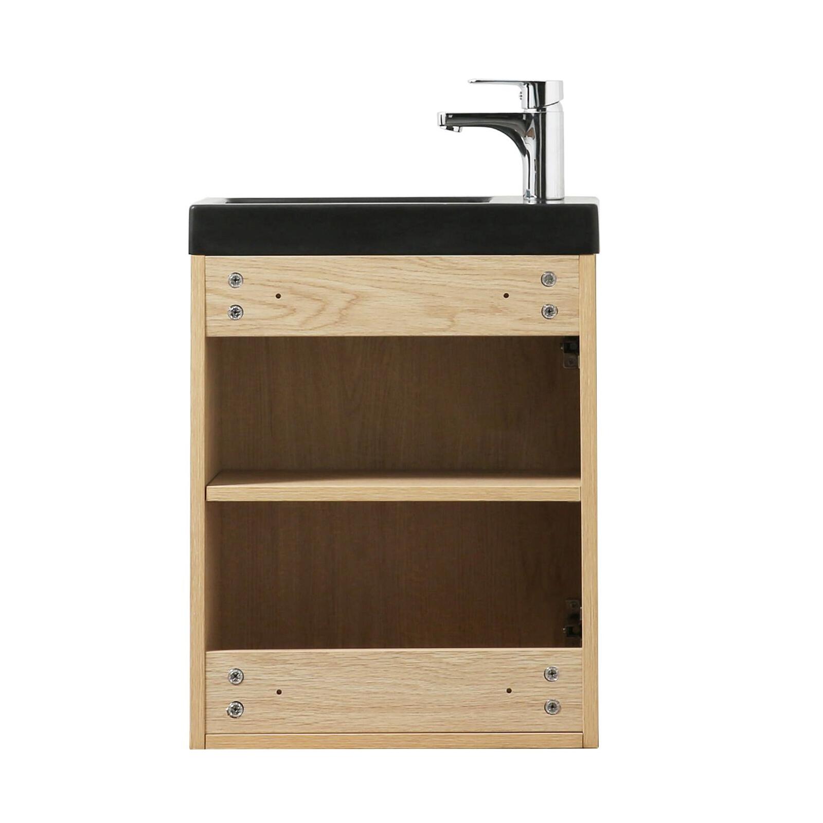 Ensemble meuble lave-mains noir carbone NEVADA + miroir + robinet chromé