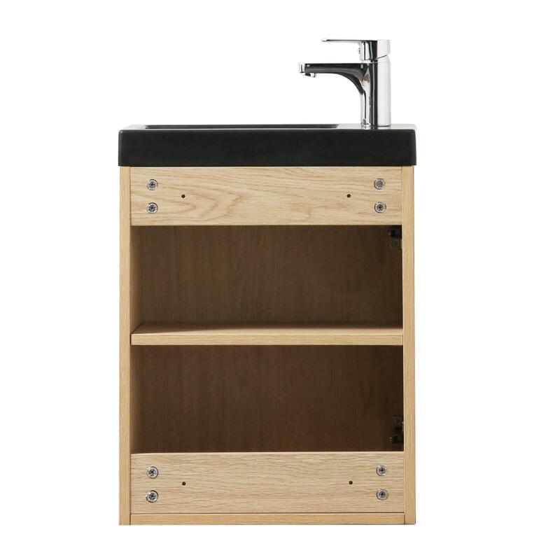Ensemble meuble lave-mains noir carbone NEVADA + miroir + robinet chromé