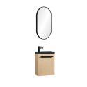 Ensemble lave-mains suspendu avec poignée métal et miroir ovale noir