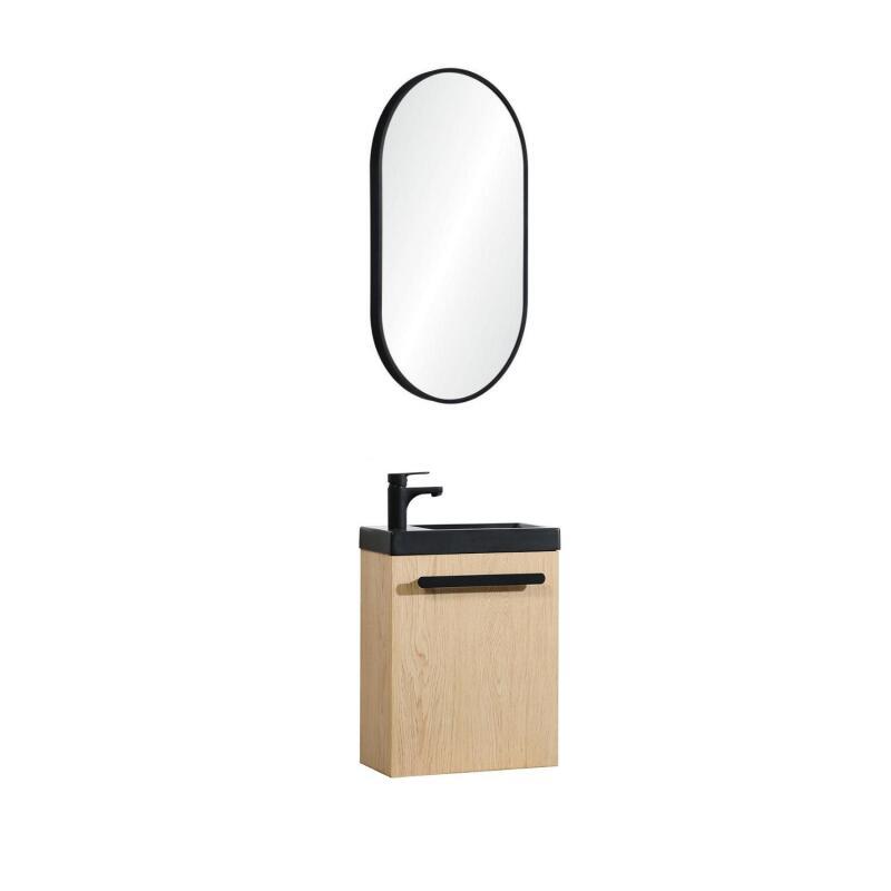 Ensemble lave-mains suspendu avec poignée métal et miroir ovale noir