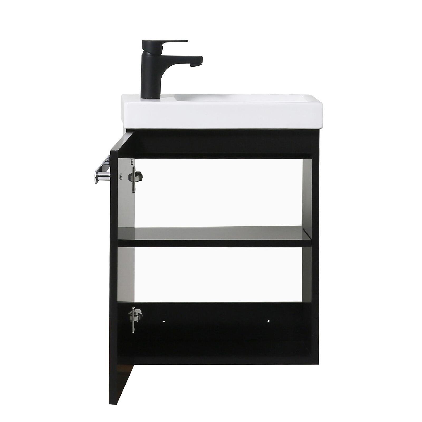 Ensemble lave-mains suspendu avec poignée métal et miroir ovale noir