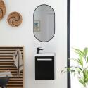 Ensemble lave-mains suspendu avec poignée métal, robinet noir et miroir ovale noir