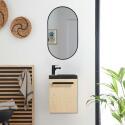 Ensemble lave-mains suspendu avec poignée métal, robinet noir et miroir ovale noir