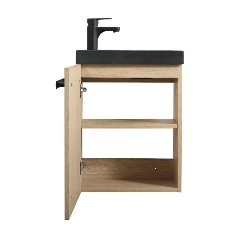 Ensemble lave-mains suspendu avec poignée métal, robinet noir et miroir ovale noir