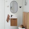 Ensemble lave-mains suspendu avec poignée métal, robinet noir et miroir ovale noir