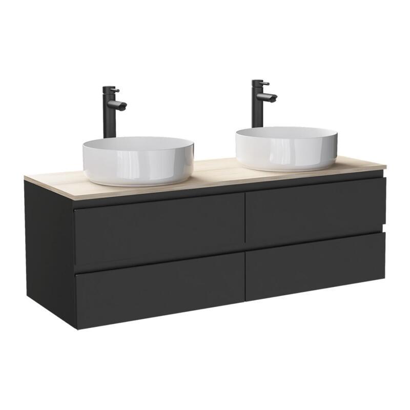 Ensemble meuble double vasque décor chêne 120 cm + 2 vasques