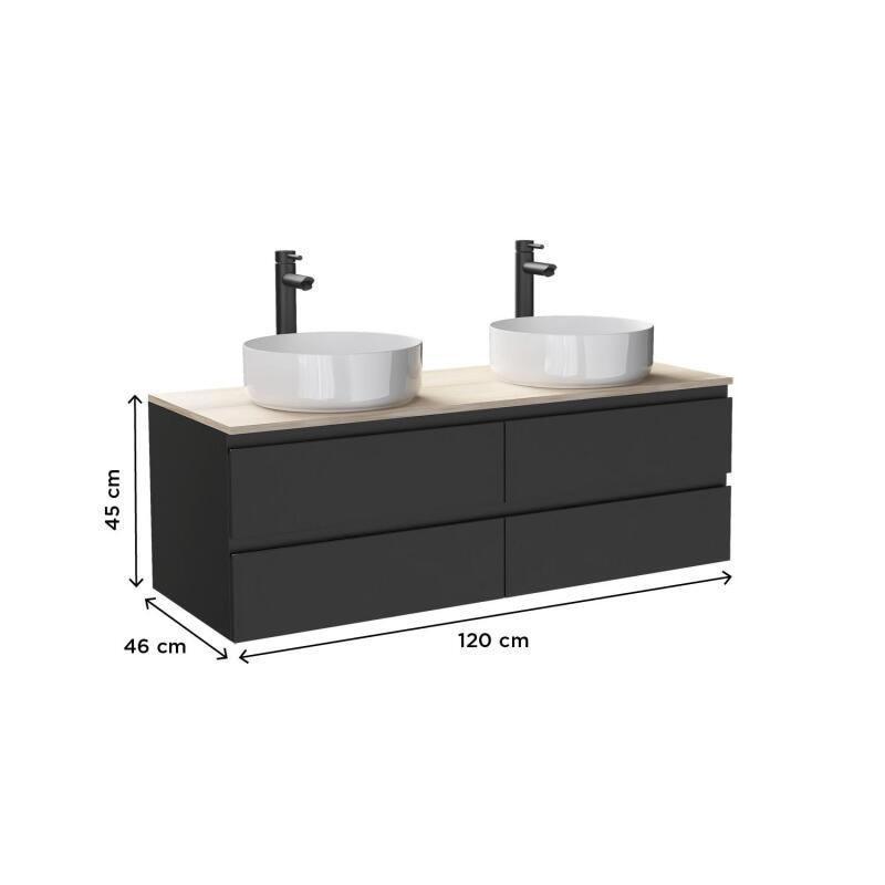 Ensemble meuble double vasque décor chêne 120 cm + 2 vasques