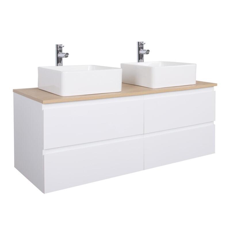 Ensemble meuble double vasque décor chêne 120 cm + 2 vasques