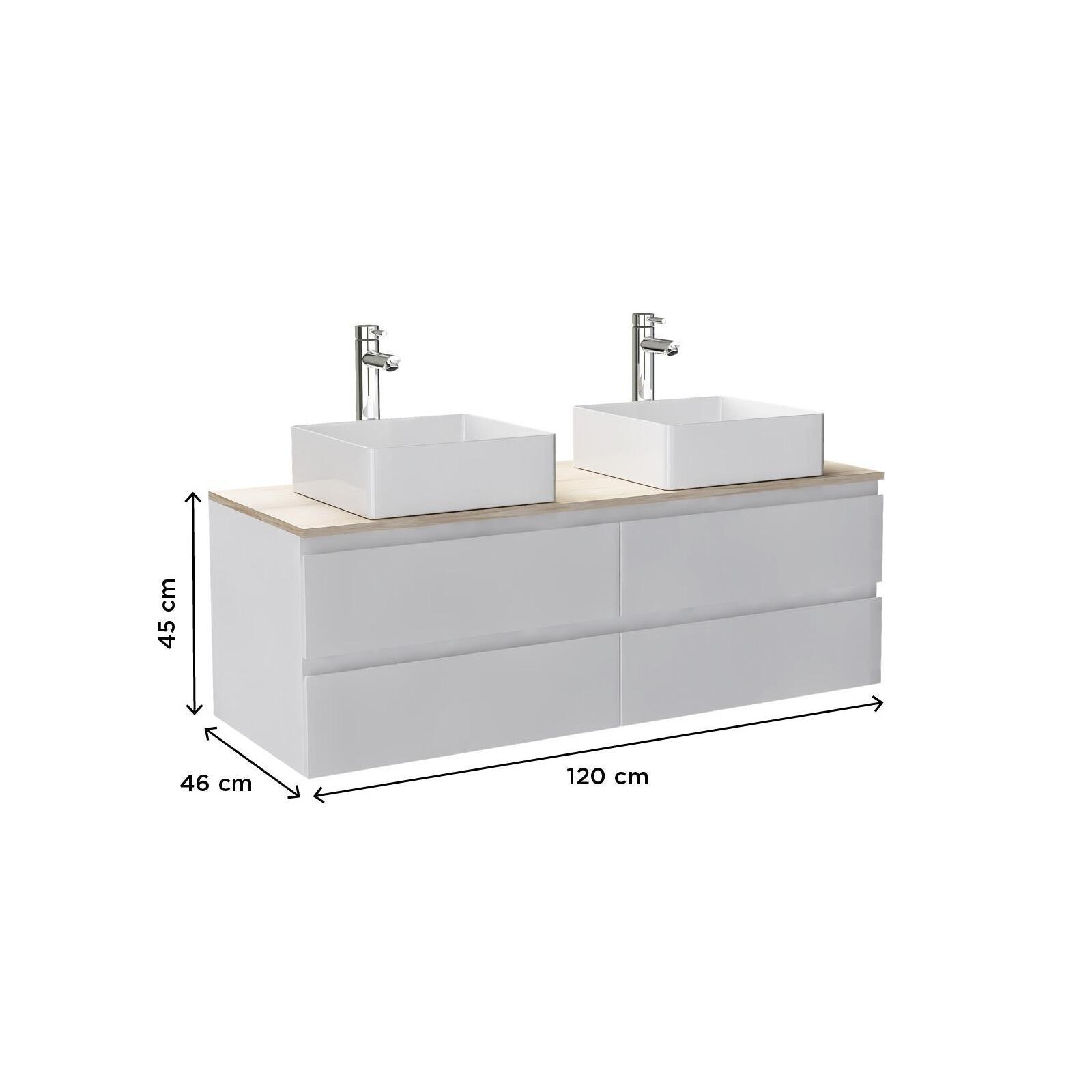 Ensemble meuble double vasque décor chêne 120 cm + 2 vasques Ensemble meuble double vasque décor chêne 120 cm + 2 vasques