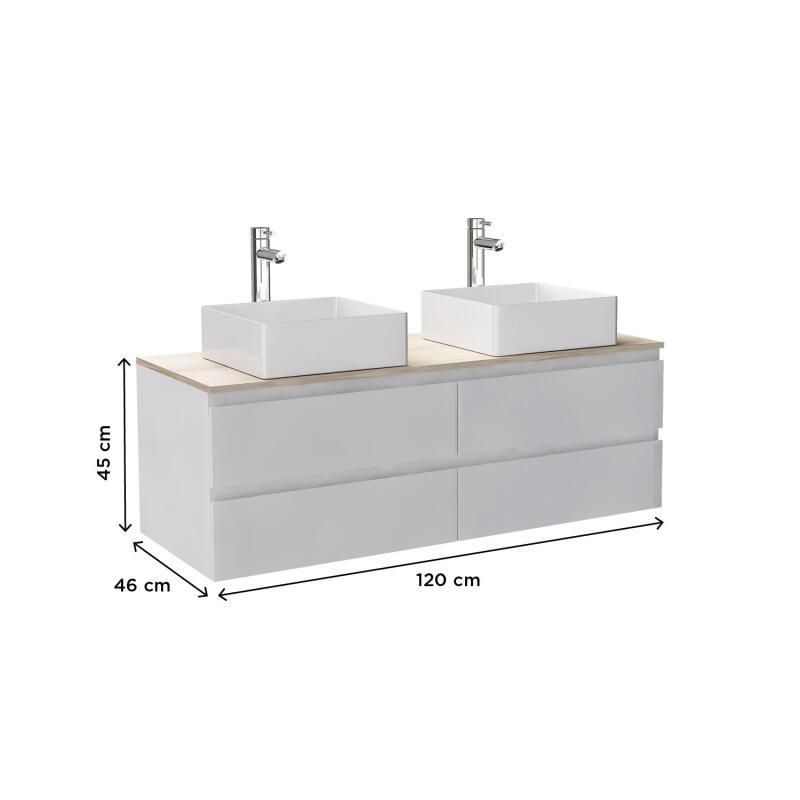 Ensemble meuble double vasque décor chêne 120 cm + 2 vasques
