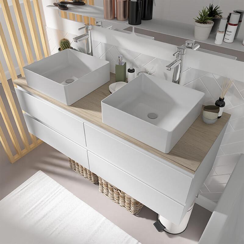 Ensemble meuble double vasque décor chêne 120 cm + 2 vasques