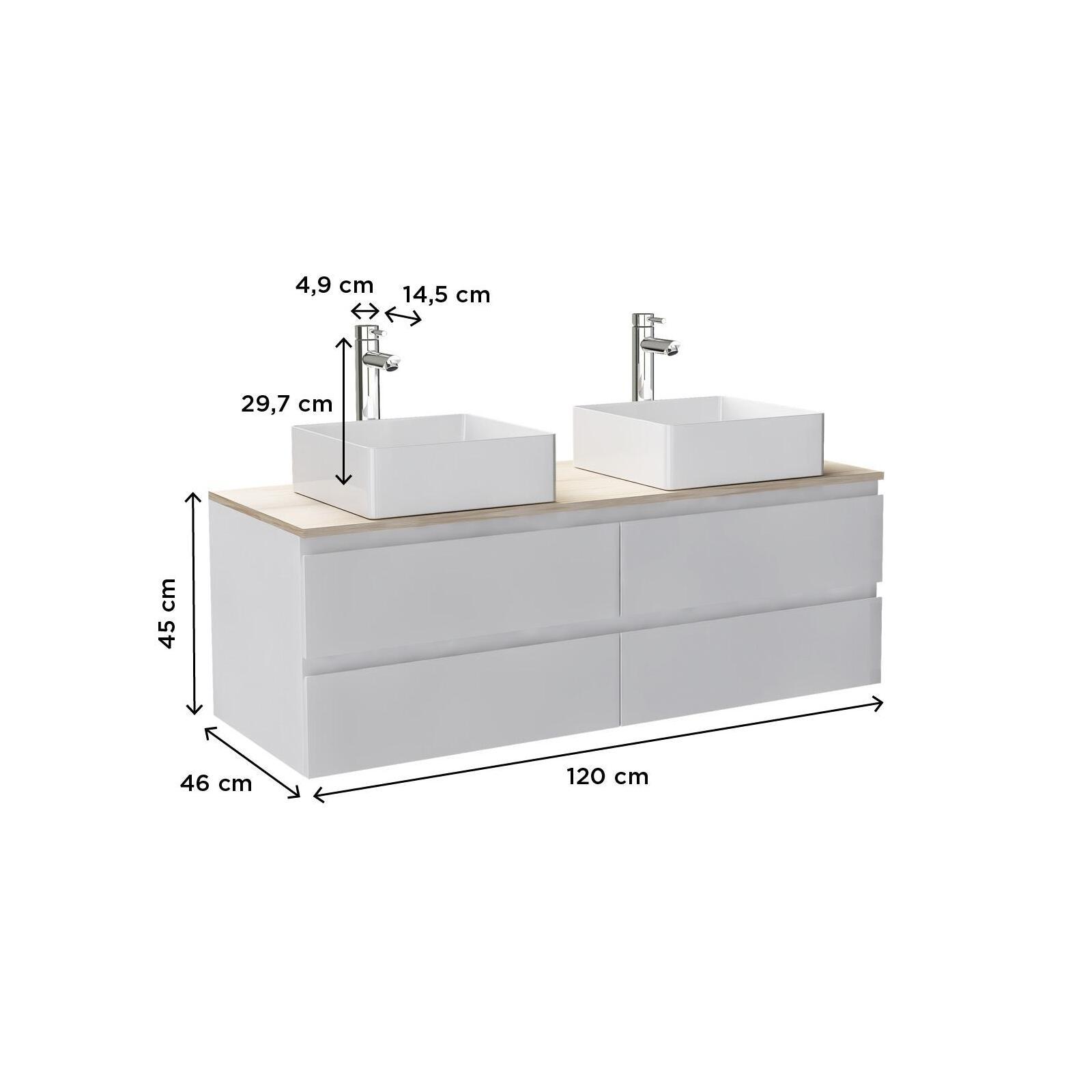 Ensemble meuble double vasque noir carbone 120 cm  + 2 vasques + 2 robinets
