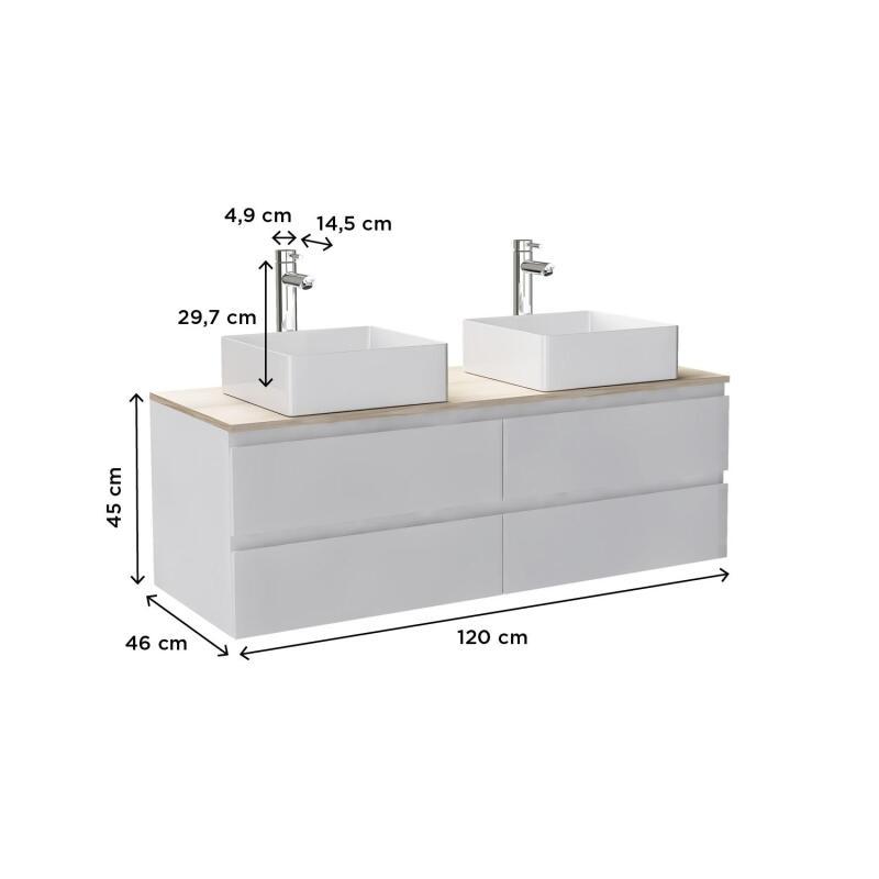 Ensemble meuble double vasque noir carbone 120 cm + 2 vasques + 2 robinets