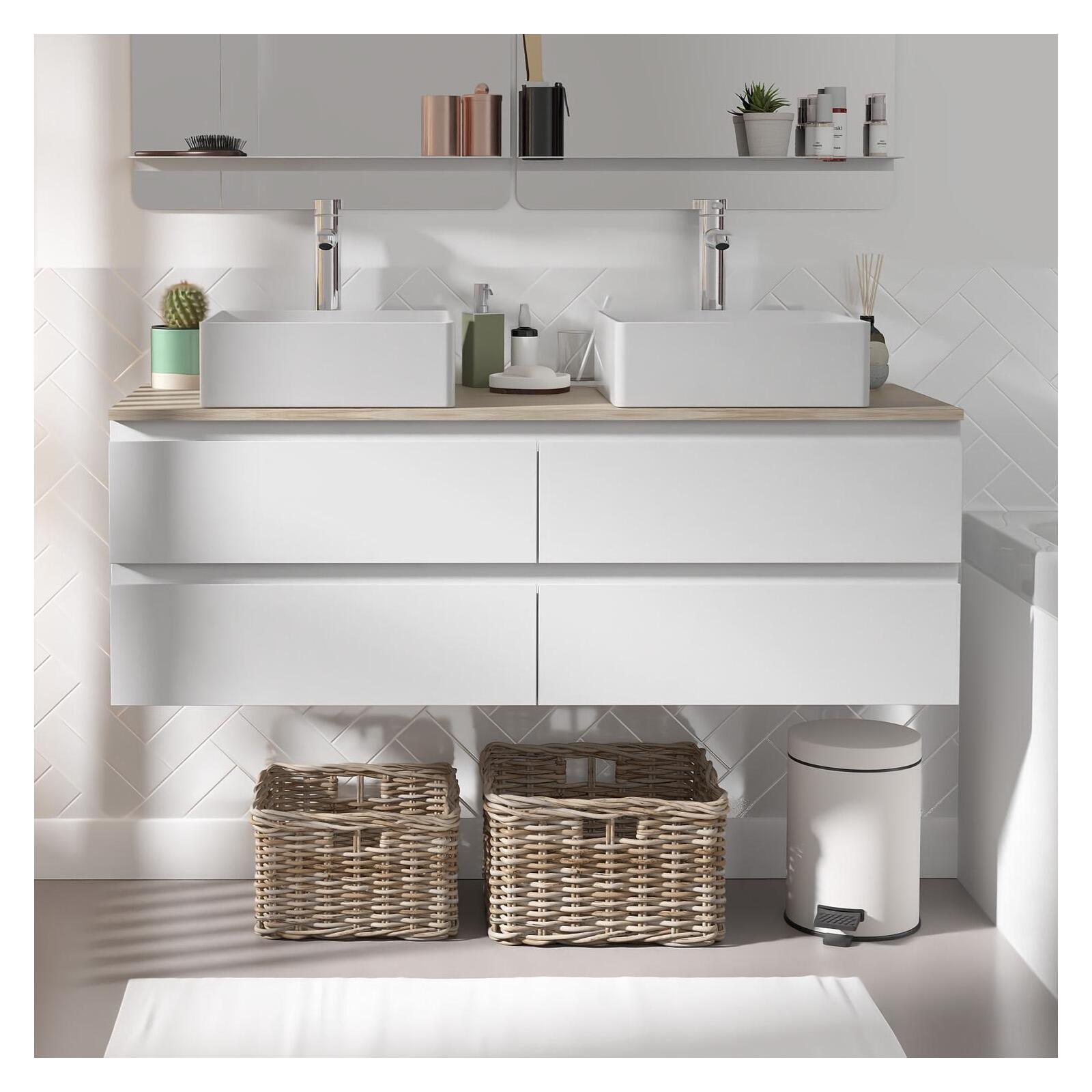 Ensemble meuble double vasque noir carbone 120 cm  + 2 vasques + 2 robinets