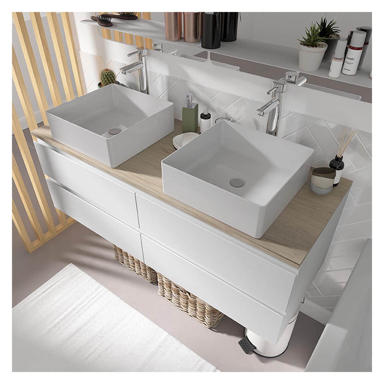 Ensemble meuble double vasque noir carbone 120 cm  + 2 vasques + 2 robinets