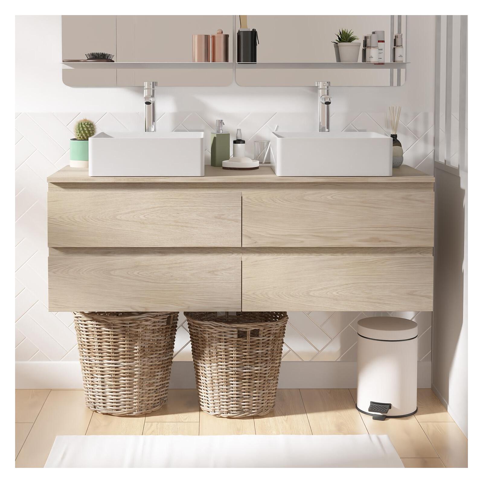 Ensemble meuble double vasque noir carbone 120 cm  + 2 vasques + 2 robinets