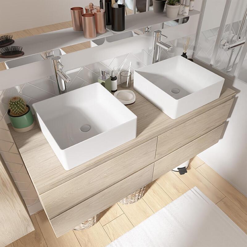 Ensemble meuble double vasque noir carbone 120 cm + 2 vasques + 2 robinets