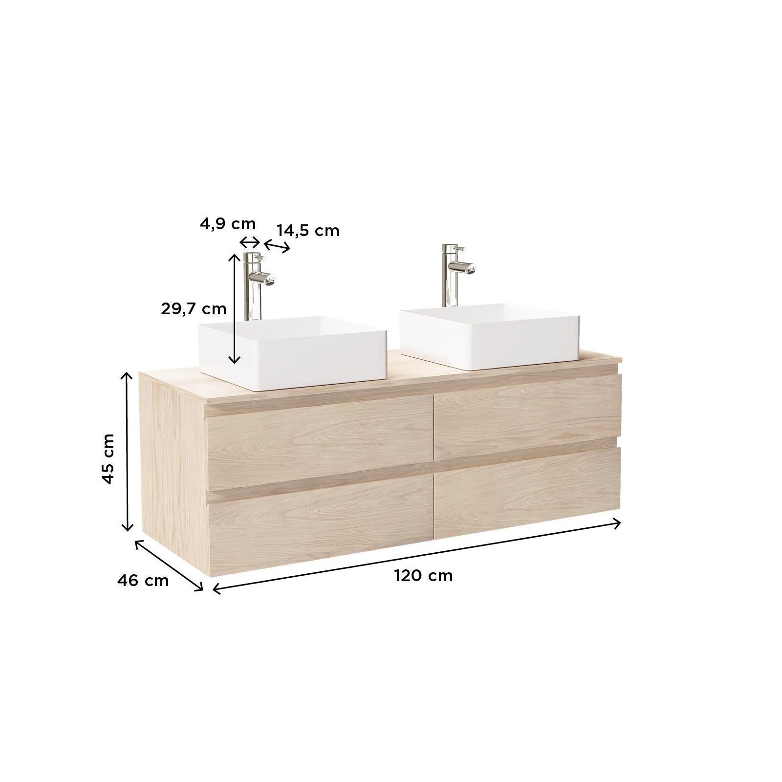 Ensemble meuble double vasque noir carbone 120 cm  + 2 vasques + 2 robinets