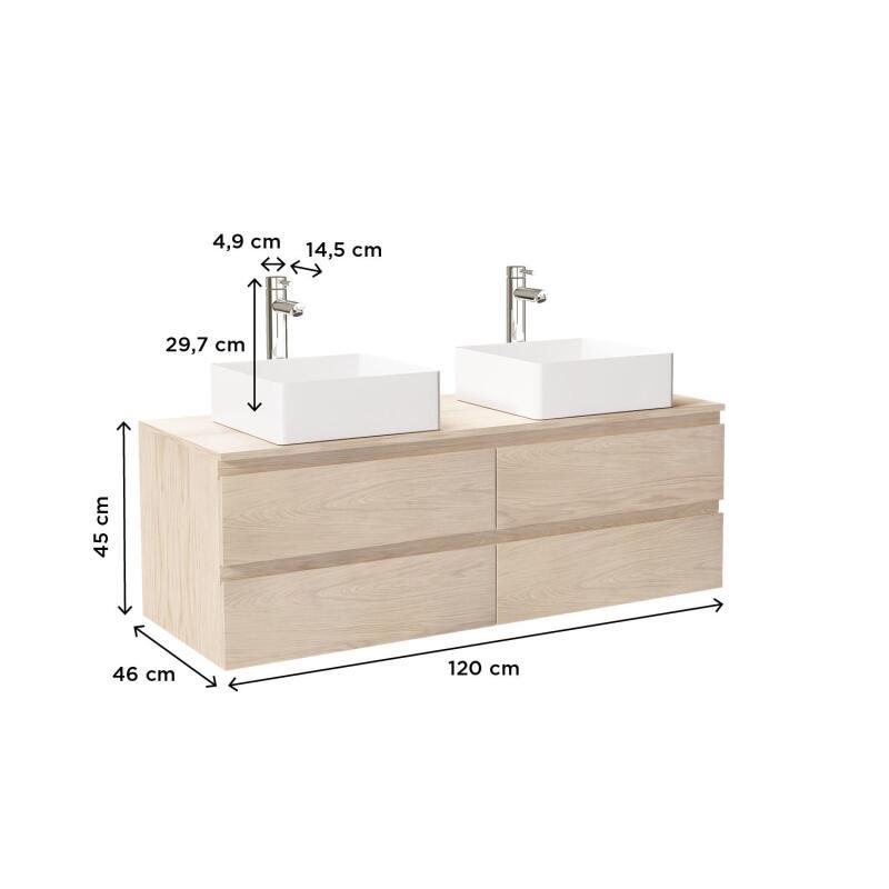 Ensemble meuble double vasque noir carbone 120 cm + 2 vasques + 2 robinets