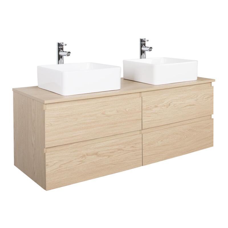 Ensemble meuble double vasque noir carbone 120 cm + 2 vasques + 2 robinets