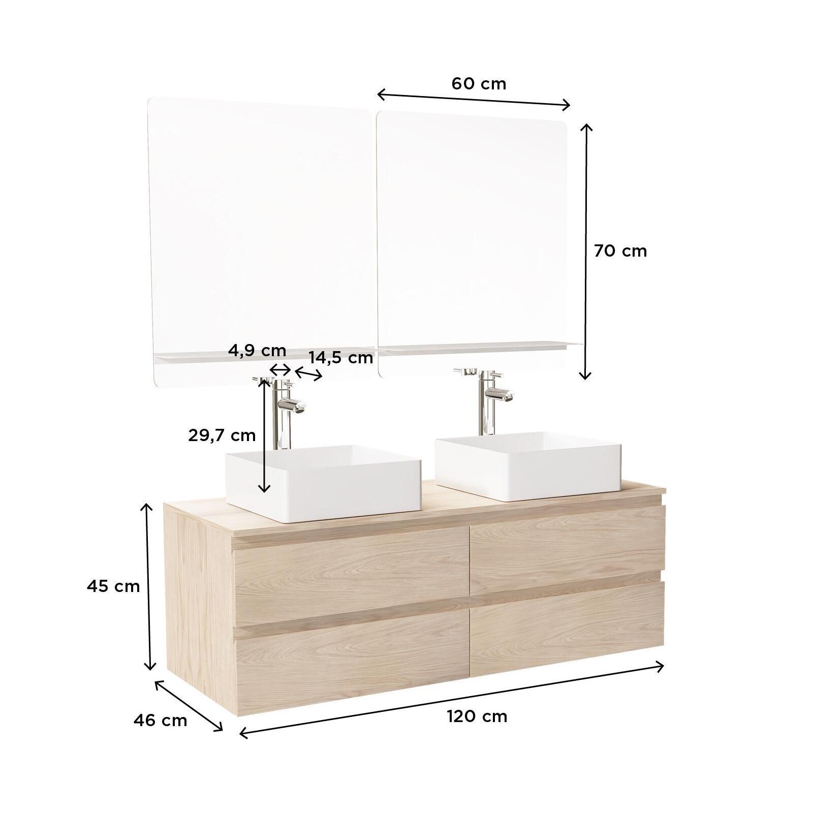 Ensemble meuble double vasque blanc 120 cm + 2 vasques + 2 miroirs + 2 robinets