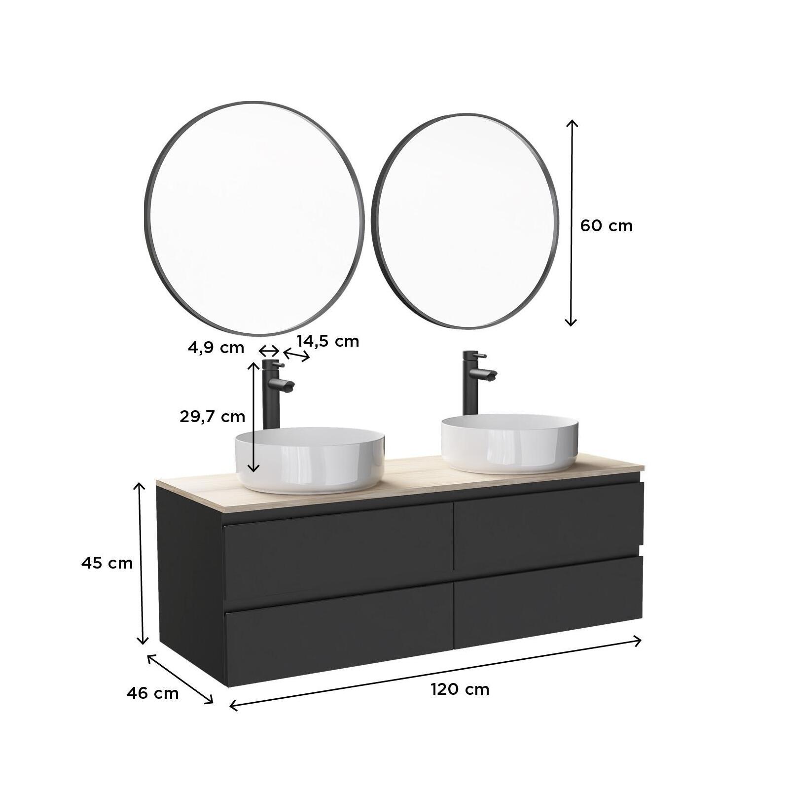 Ensemble meuble double vasque blanc 120 cm + 2 vasques + 2 miroirs + 2 robinets