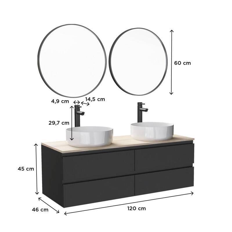 Ensemble meuble double vasque blanc 120 cm + 2 vasques + 2 miroirs + 2 robinets