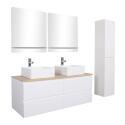 Ensemble meuble double vasque décor chêne 120 cm + 2 vasques + 2 miroirs + 2 robinets + colonne