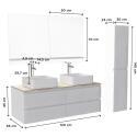 Ensemble meuble double vasque décor chêne 120 cm + 2 vasques + 2 miroirs + 2 robinets + colonne