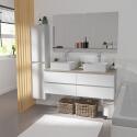 Ensemble meuble double vasque décor chêne 120 cm + 2 vasques + 2 miroirs + 2 robinets + colonne