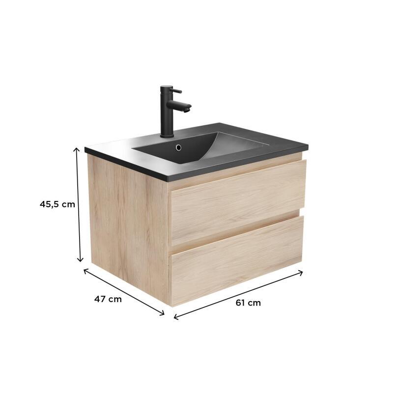 Meuble simple vasque décor chêne  60cm + vasque