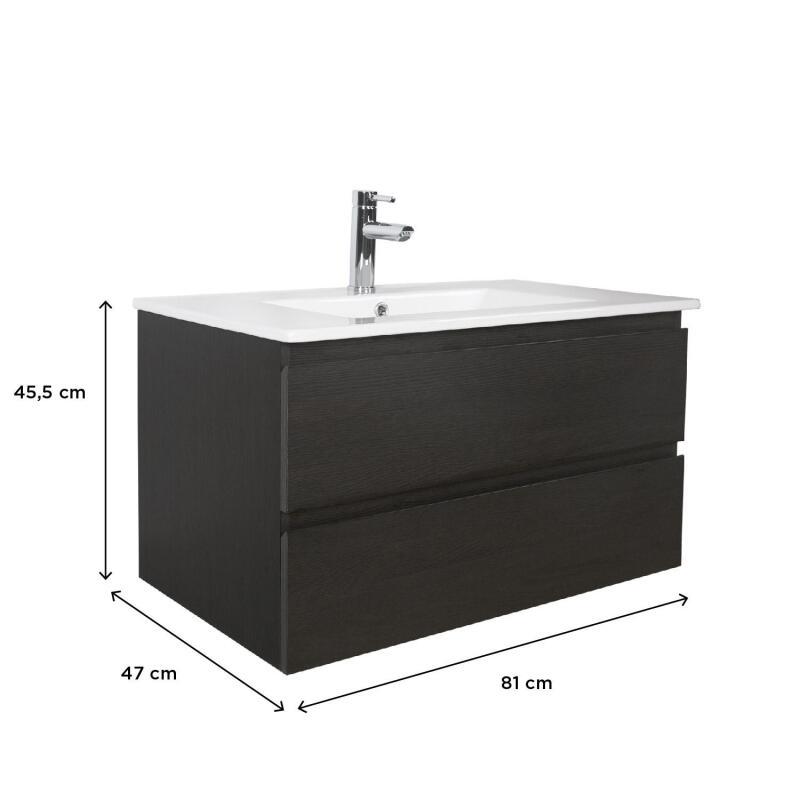 Meuble simple vasque décor chêne  80cm + vasque