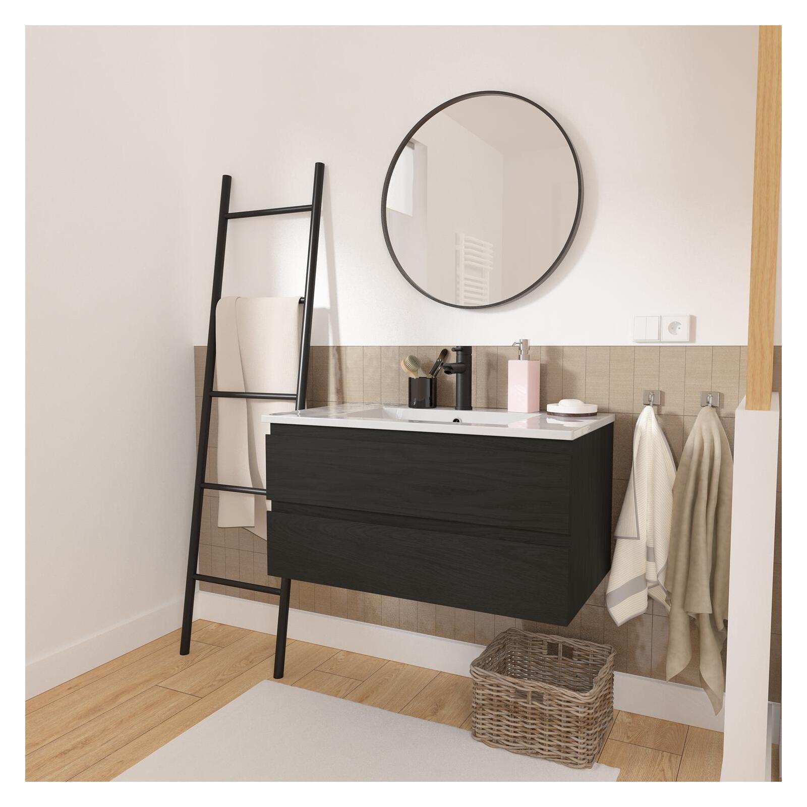 Meuble simple vasque décor chêne  80cm + vasque