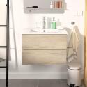 Ensemble meuble simple vasque décor chêne carbone 60cm + vasque + robinet