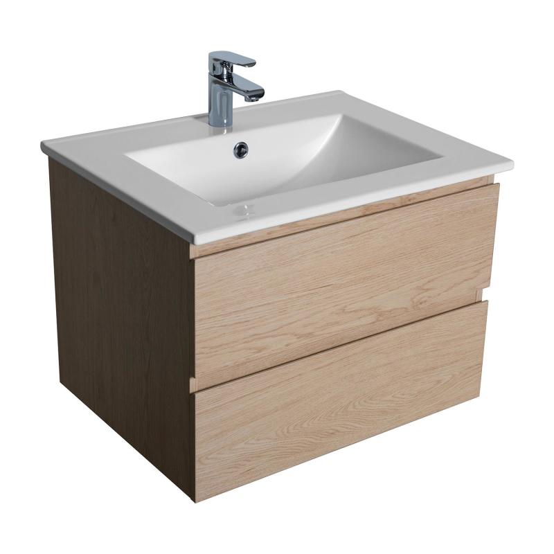 Ensemble meuble simple vasque décor chêne carbone 60cm + vasque + robinet