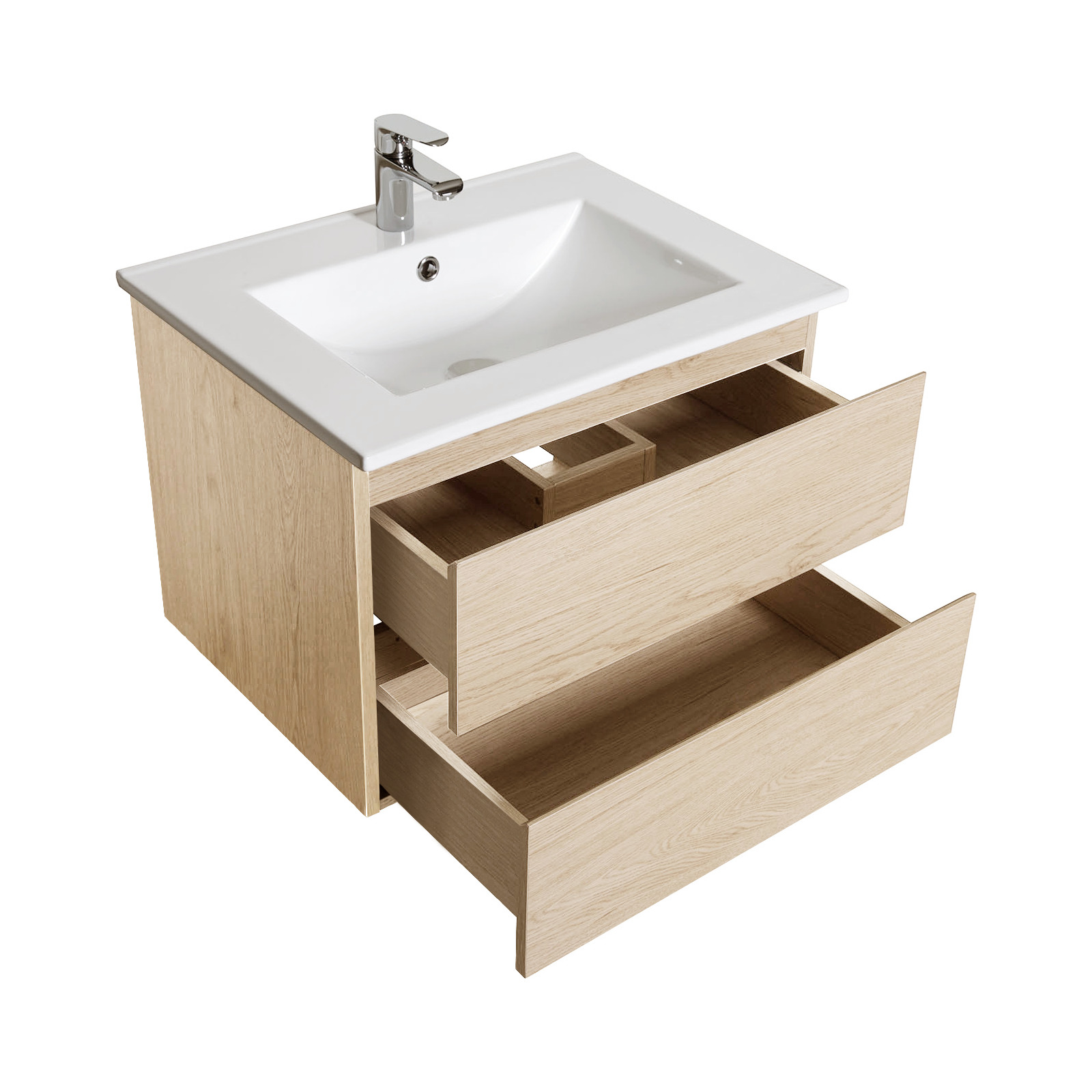 Ensemble meuble simple vasque décor chêne carbone 60cm + vasque + robinet